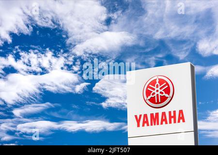 Werbe- und Firmenschild der Firma Yamaha in Schwabmünchen Stockfoto