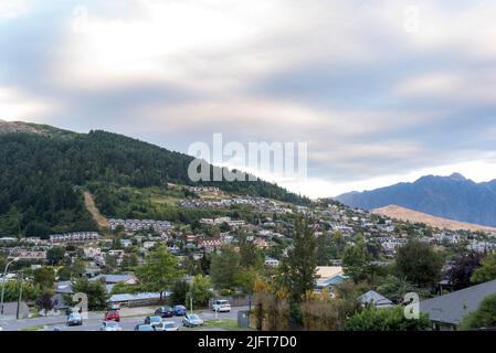 Eine Luftaufnahme des Queenstown auf South Island, Neuseeland Stockfoto