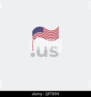 Flaggensymbol USA. Original einfaches Design der US-Flagge auf weißem Hintergrund, Platz für Text. Design-Element, Vorlage nationalen Plakat mit uns Domain Stock Vektor