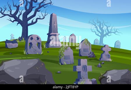 Alte Friedhof farbige Komposition gruseligen Friedhof während des Tages ohne Besucher Vektor-Illustration Stock Vektor