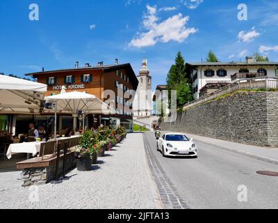Blick auf das Luxusresort Lech am Arlberg. Vorarlberg, Österreich. Stockfoto