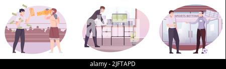 Sportwetten Kompositionen flachen Satz von Spielern Buchmacher Sportler menschliche Charaktere isoliert Vektor-Illustration Stock Vektor