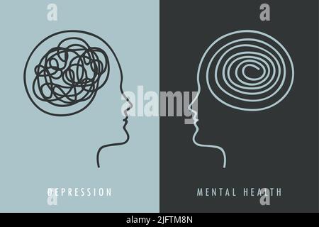 Psychische Gesundheit Konzept menschliche Gehirn Silhouette Depression Stock Vektor