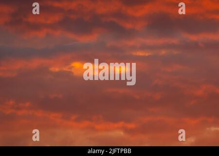 Bunte Wolken verschiedener Schattierungen auf sunrise Himmel. Abstrakte und dramatische Wolken Hintergrund. Stockfoto