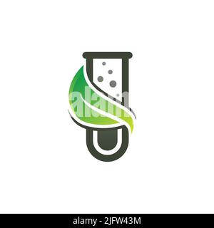 Grünes Labor-Logo-Design mit Glasrohr. Logo-Design von Bio-Labors für organische Naturwissenschaften. Vektorgrafik EPS.8 EPS.10 Stock Vektor