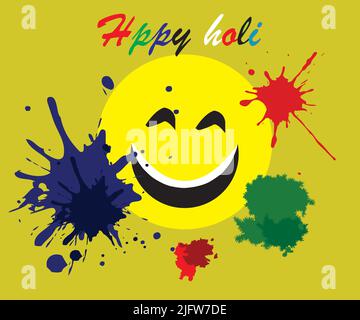 Happy holi Poster mit Smiley Emoji Stockfoto