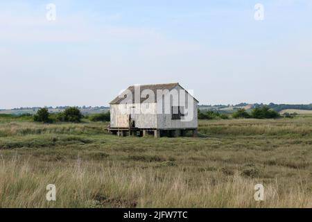 Verlassene Fischerhütte in der Nähe von Canewdon, Essex, Großbritannien Stockfoto