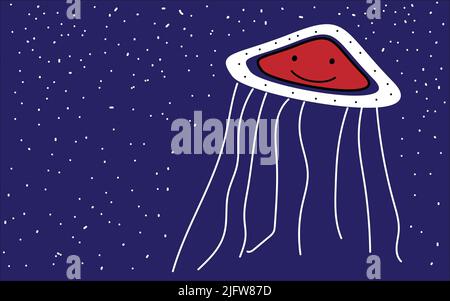 UFO in einem Nachthimmel Vektor Illustration Stockfoto