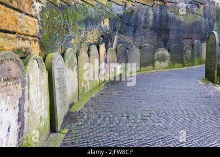 Die ruhige Grünfläche des St. James's Cemetery and Garden an der Seite der Liverpool Cathedral. Liverpool, Merseyside, Lancashire, England, Vereinigtes Königreich Stockfoto