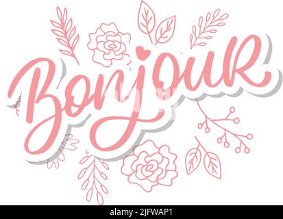 Bonjour Paris Phrase Vector Lettering Kalligraphie Stock Vektor