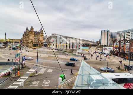 Bahnhof Liverpool Lime Street und North Western Hotel. Liverpool, Merseyside, Lancashire, England, Vereinigtes Königreich Stockfoto