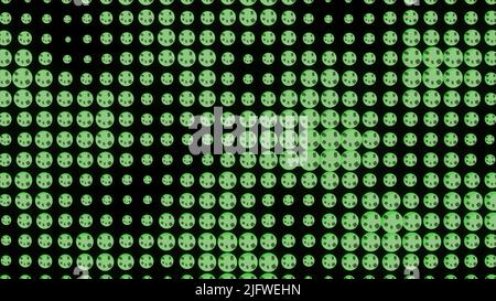 Helle grüne Rundel.Design.Hell grüne kleine Glühbirnen, die in der Abstraktion funkeln. Hochwertige 4K-Aufnahmen Stockfoto