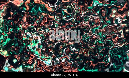 Heller Schmutz, der Muster macht.Bewegung.Bunte funkelnde Muster in 3D, die leuchten und bewegen. Hochwertige 4K-Aufnahmen Stockfoto