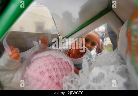 Polna, Tschechische Republik. 05.. Juli 2022. Treffen der Vintage-Kinderwagen in Polna bei Jihlava, Tschechien, 5. Juli 2022. Kredit: Lubos Pavlicek/CTK Foto/Alamy Live Nachrichten Stockfoto