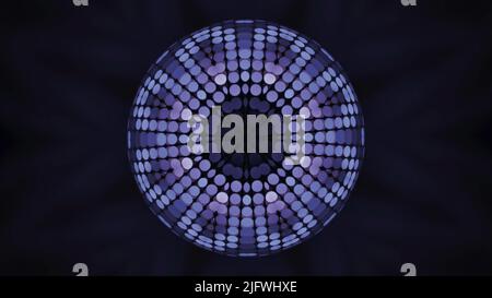 Leuchtender Kreis mit bewegter Kaleidoskop-Zeichnung. Medien. Hypnotischer Kreis mit Punktmuster. Kaleidoskopisches Disco-Muster. Stockfoto