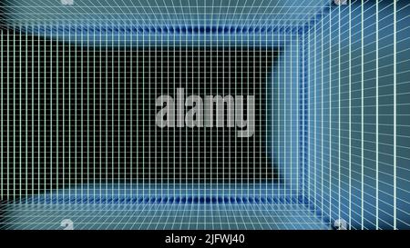 Heller hellblauer Korridor. Design. Ein langer rechteckiger Korridor in Abstraktion, der sich mit schillernden Farben bewegt. Hochwertige 4K-Aufnahmen Stockfoto