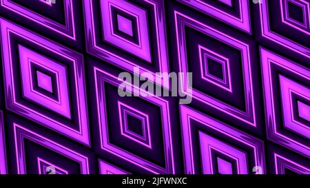 Helle violette Diamanten.Bewegung.Helle geometrische Formen in Abstraktion, die sich in 3D verjüngen. Hochwertige 4K-Aufnahmen Stockfoto