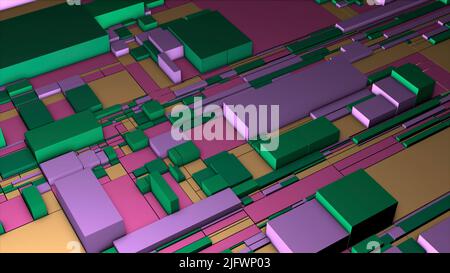 Helle Animation.Bewegung.große mehrfarbige geometrische Formen in Animation, die sich auf den gegenüberliegenden Seiten bewegen. Hochwertige 4K-Aufnahmen Stockfoto
