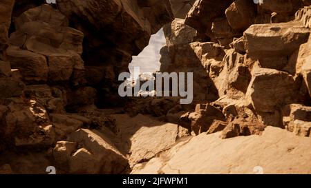 Berge. Design. Schöne Landschaften in Grafiken gemacht, auf denen es schöne Steine und Hügel. Hochwertige 4K-Aufnahmen Stockfoto