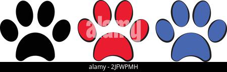 Paw-Druck in schwarz , rot und blau Farben , Icon-Set, Vektor-Illustration. Paw-Druck in schwarz , rot und blau Farben , Icon-Set, Vektor-Illustration. Stock Vektor