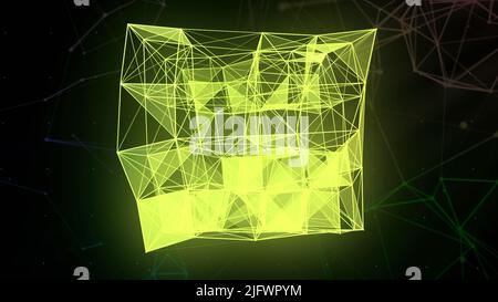 Schwarzer Hintergrund.Bewegung.Eine helle viereckige Figur aus kleinen Streifen von Neonfarben, die sich bewegen. Hochwertige 4K-Aufnahmen Stockfoto