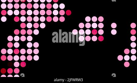 Dunkler Hintergrund.Design.Rosa und gelbe Kugeln in Abstraktion laufen und blinken auf dem Filmmaterial. Hochwertige 4K-Aufnahmen Stockfoto