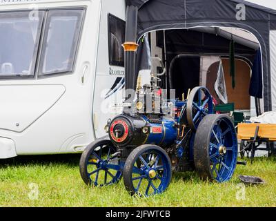 Burrell Straßenlokomotive im Maßstab 1:1 bei der Launceston Steam & Vintage Rally, Cornwall, Großbritannien Stockfoto