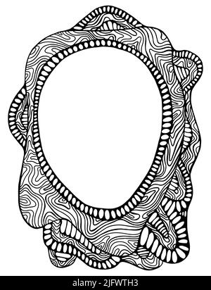 Schwarz-Weiß abstrakten Rahmen Wellen Muster Doodle Stil, stilvolle Malseite Hintergrund, isoliert auf weißem Hintergrund. Stilvoller eleganter Rahmen für Stock Vektor