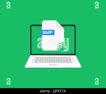 Laptop und Download BMP-Datei Logo-Design. BMP-Dateikonvertierung quadratische Vektor-Design und Illustration. Stock Vektor