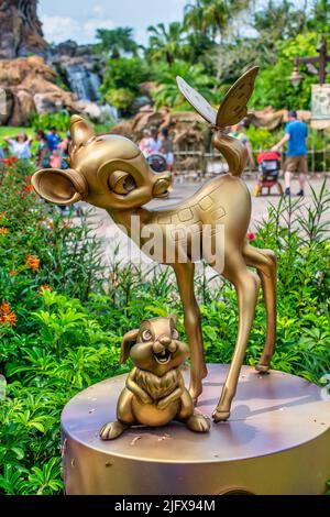 Bambi und Thumper Gold Statue 50. Anniversary Disney Animal Kingdom Stockfoto