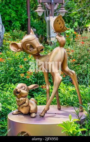 Bambi und Thumper Gold Statue 50. Anniversary Disney Animal Kingdom Stockfoto