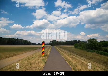 Grenzposten, oder-Neisse-Radweg, Lausitz, Deutschland Stockfoto