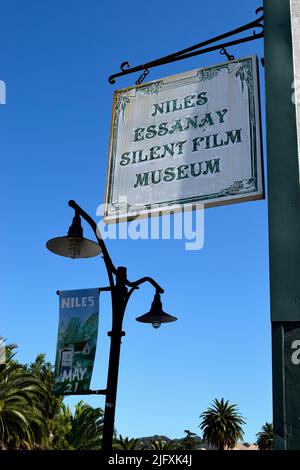 Niles Essanay Silent Film Museum Schild im historischen Niles District von Fremont, Kalifornien Stockfoto