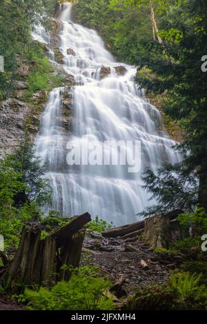 Bridal Veil Falls Provincial Park liegt auf dem Trans-Canada Highway östlich von Rosedale, British Columbia, Kanada, Teil der Stadt Chiliwa Stockfoto