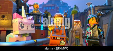 UNI-KITTY, EMMET BRICKOWSKI, VITRUVIUS, LUCY WYLDSTYLE, DER LEGO-FILM, 2014 Stockfoto