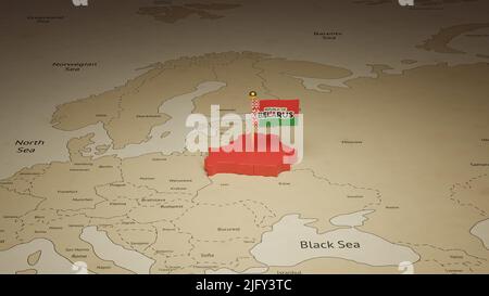 3D Abbildung der isometrischen Landkarte von Belarus und der Landkarte des Landes. Stockfoto