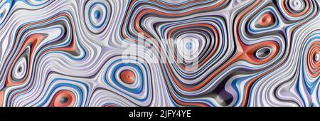 3D Abstrakte gewellte Linien Hintergrund. Abstraktes flüssiges Muster moderner Hintergrund, fließende bunte wellige Textur, Voronoi Textur Tapete Stockfoto