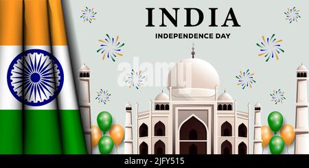 indien Unabhängigkeitstag Hintergrund mit realistischen indischen Flagge und Ballons Stock Vektor