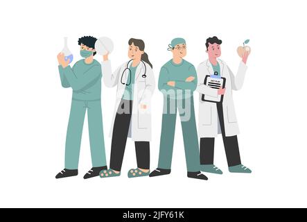 Ärzte stehen in einer Reihe, aus verschiedenen Bereichen der Medizin Stock Vektor