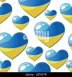 Nahtloses Muster abstraktes Herz in den Farben der ukrainischen Flagge Stock Vektor