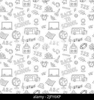 Schulmuster. Handgezeichnete Doodle-Elemente. Schule nahtlose schwarz-weißen Hintergrund. Vektorgrafik. Stock Vektor