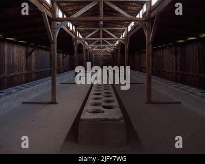 Innenraum einer Kaserne im Konzentrationslager Auschwitz-Birkenau in Polen Stockfoto