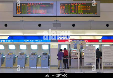Check-in-Bereich für ANA, ANK und Sky Airlines im Inlandsterminal Tokyo Haneda JP Stockfoto