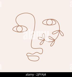 Mode eine Linie Zeichnung Frauen Gesicht Stock Vektor
