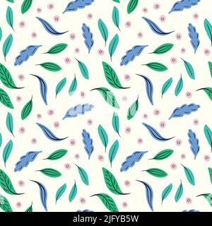 Hintergrundvektor für Blattmuster. Nahtloses, wiederholtes Design von handgezeichneten, gewirbelten Blättern. Stock Vektor