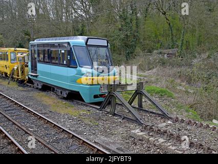 Prototyp des Parry People Mover im Lager an der Highey Station, Severn Valley Railway. In der Nähe von Stourbridge werden Produktionsmodelle eingesetzt Stockfoto