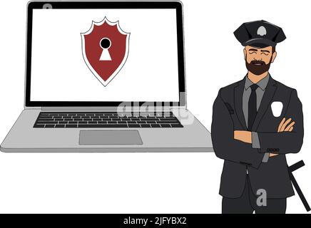 Polizei hält NSFW Zeichen. Website Zugang blockiert Sicherheit Symbol Konzept in Cartoon Illustration Vektor auf weißem Hintergrund Stock Vektor