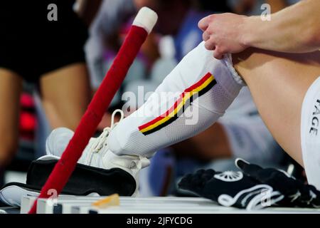 Terrassa, Spanien, 05. Juli 2022, Abbildung zeigt ein Eishockey-Spiel zwischen belgischen Roten Panthern und Australien, Dienstag, 05. Juli 2022 in Terrassa, Spanien, Spiel 2/3 in Pool D der Gruppenphase der Frauen-FIH-Weltmeisterschaft 2022. BELGA FOTO JOMA GARCIA Stockfoto