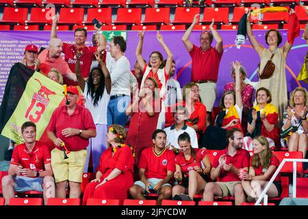 Terrassa, Spanien, 05. Juli 2022, Belgiens Anhänger während eines Eishockeyspiels zwischen belgischen Roten Panthern und Australien, Dienstag, 05. Juli 2022 in Terrassa, Spanien, Spiel 2/3 in Pool D der Gruppenphase der Frauen-FIH-Weltmeisterschaft 2022. BELGA FOTO JOMA GARCIA Stockfoto