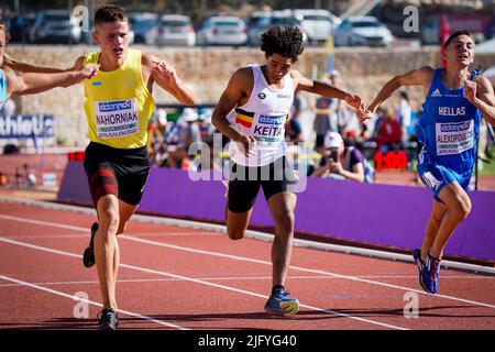 Die belgische Dai Keita wurde am dritten Tag der Leichtathletik-Europameisterschaften U18 am Dienstag, den 05. Juli 2022 in Jerusalem, Israel, in Aktion gezeigt. BELGA FOTO COEN SCHILDERMAN Stockfoto